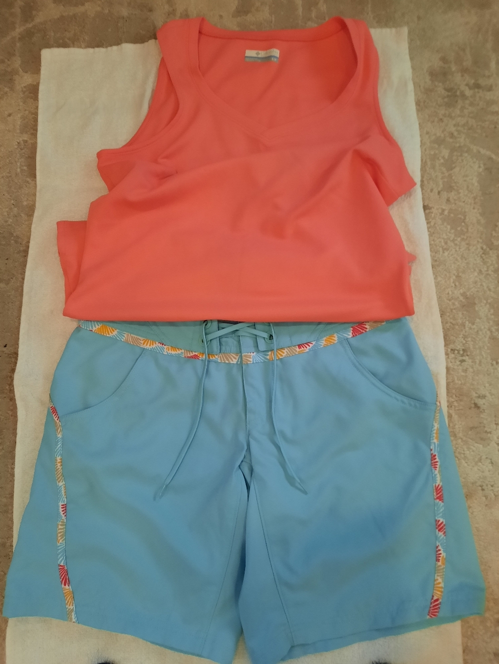 Columbia Coral Tank Top with Light Blue Columbia Shorts